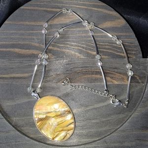 Handmade Golden Mother of Pearl Pendant on Silver Beads
